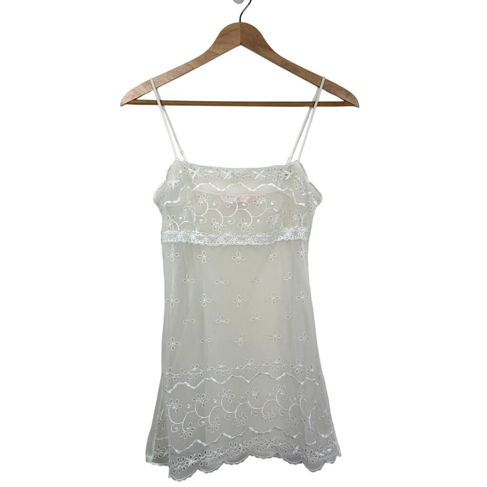Victoria's Secret Nylon Mesh Slip Dress XS Y2K Embroidered Eyelet Fairy Coquette